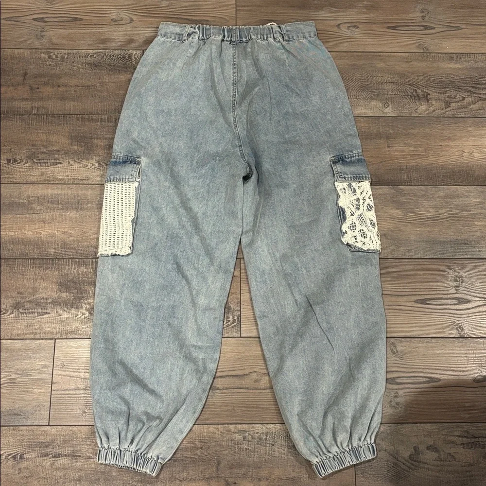 POL Distressed Lace Denim Joggers - Picture 4 of 5